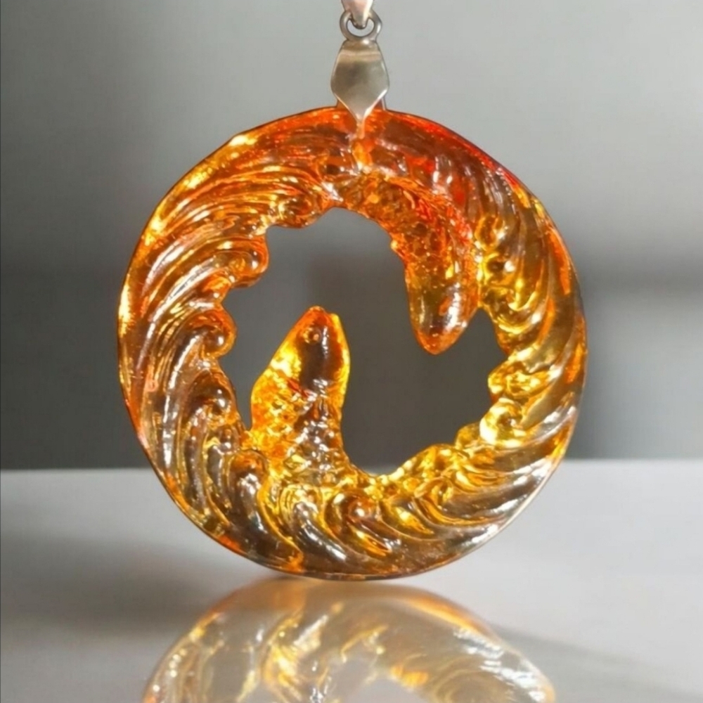 Koi Fish Handmade Murano Style Pendant With 24" Stainless Steel Necklace